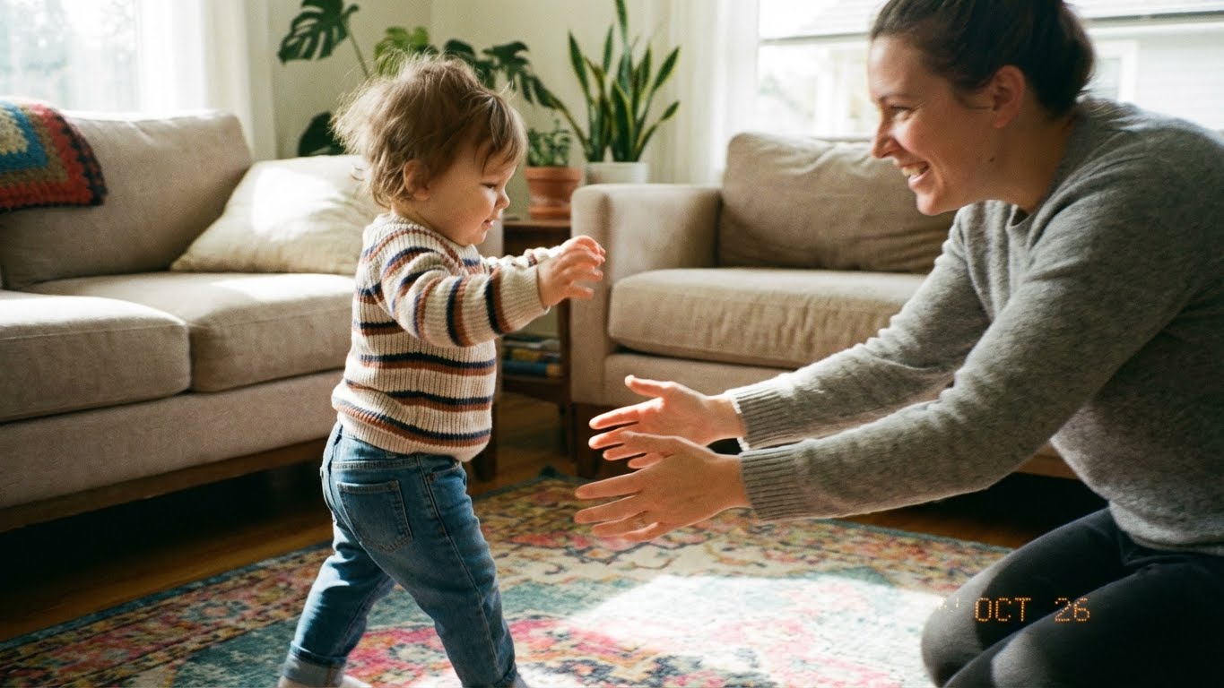Bambino di sei mesi seduto che gioca con i giocattoli