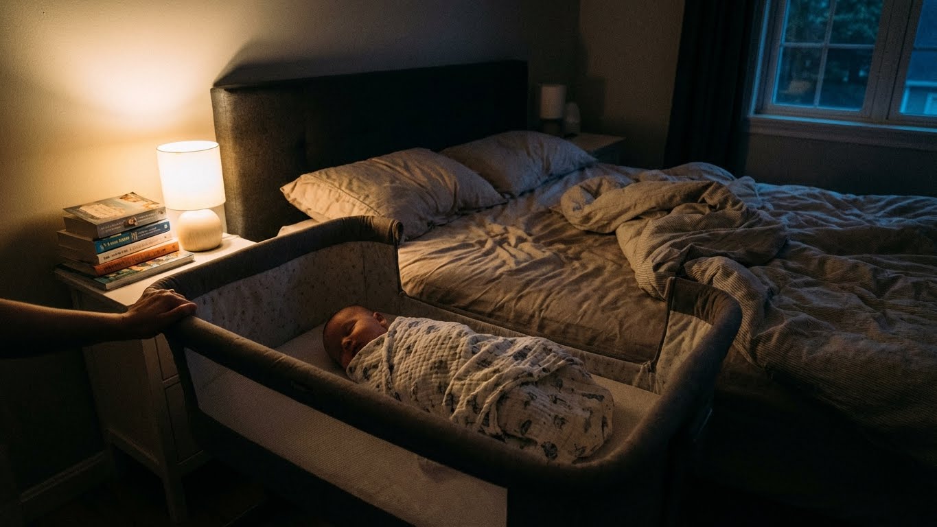 Bebé enrolado a dormir pacificamente no berço