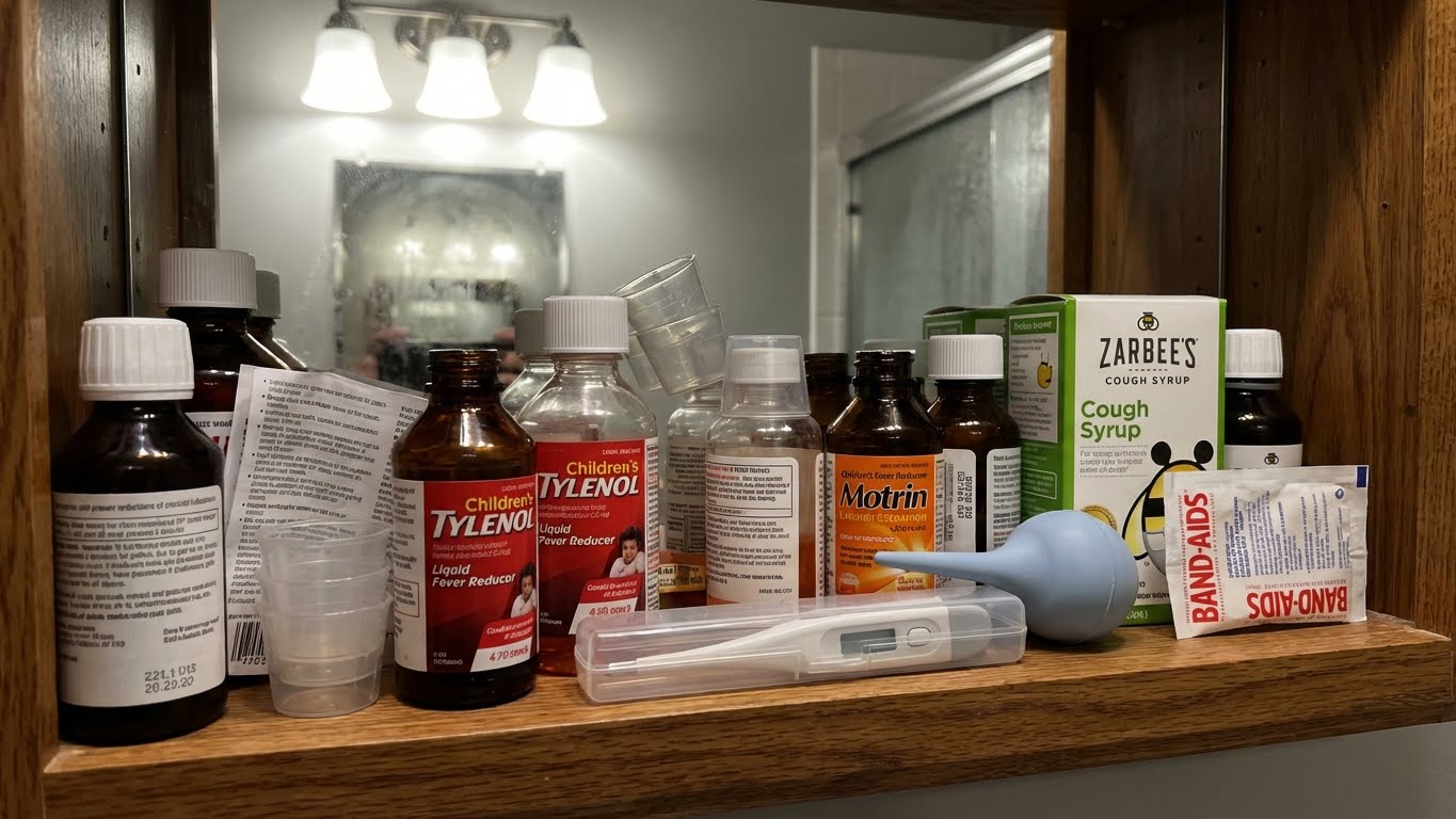 Äiti lohduttaa sairasta taaperoa lepäämässä sohvalla