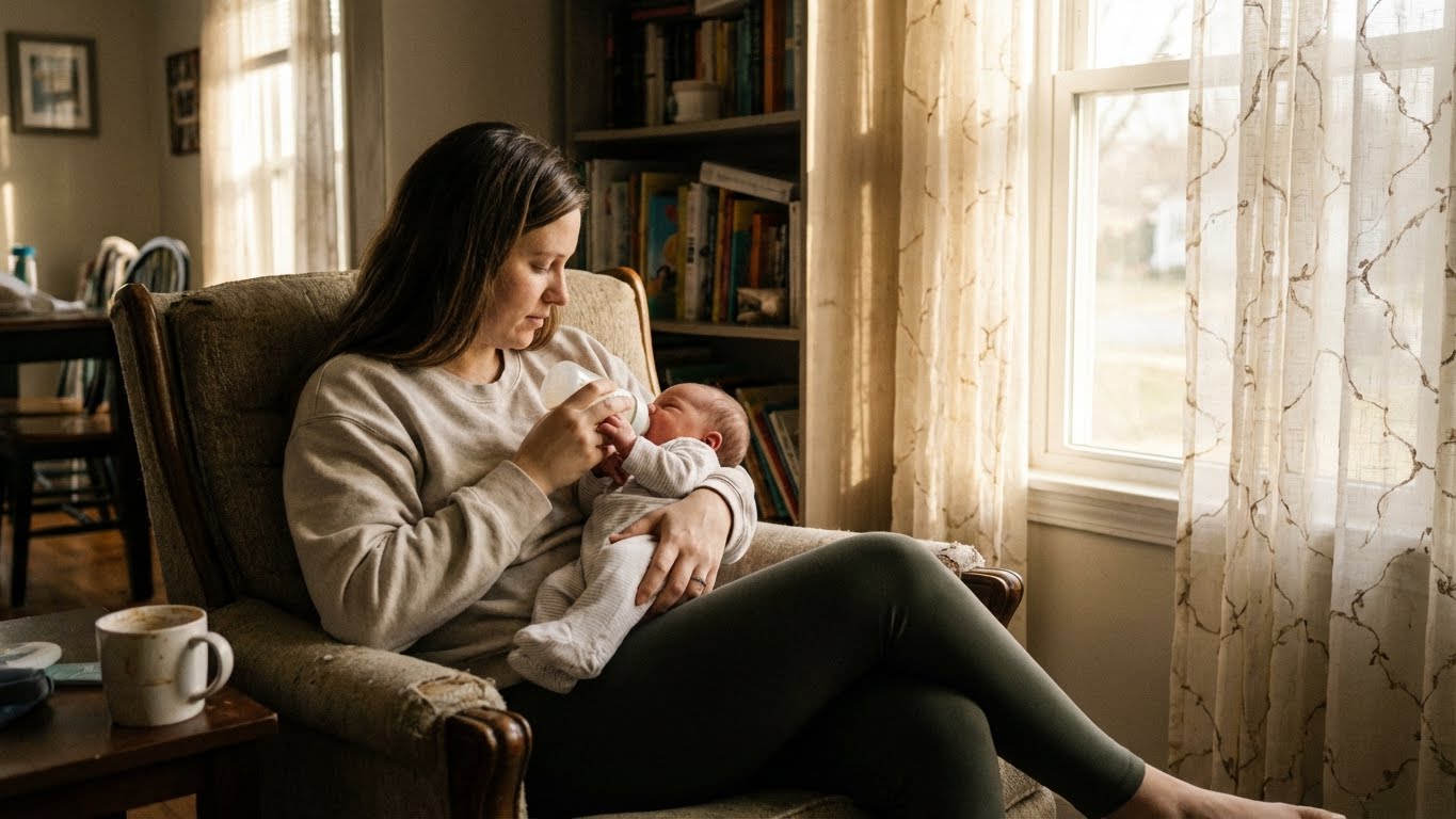 Lyckliga föräldrar håller sin nyfödda baby insvept i en filt